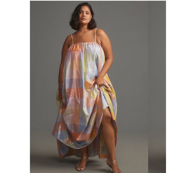 Anthropologie Dresses & Skirts - Anthropologie Pilcro Plaid Tent Maxi Dress Shimmer Pastel Metallic 2X Plus Size